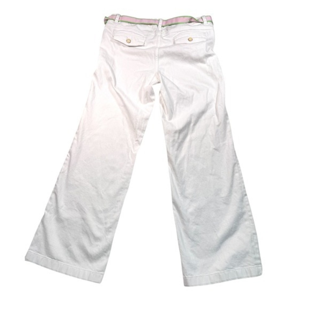 Talbots White Wide Leg Pants with Pink & Green Striped Belt - Picture 3 of 6